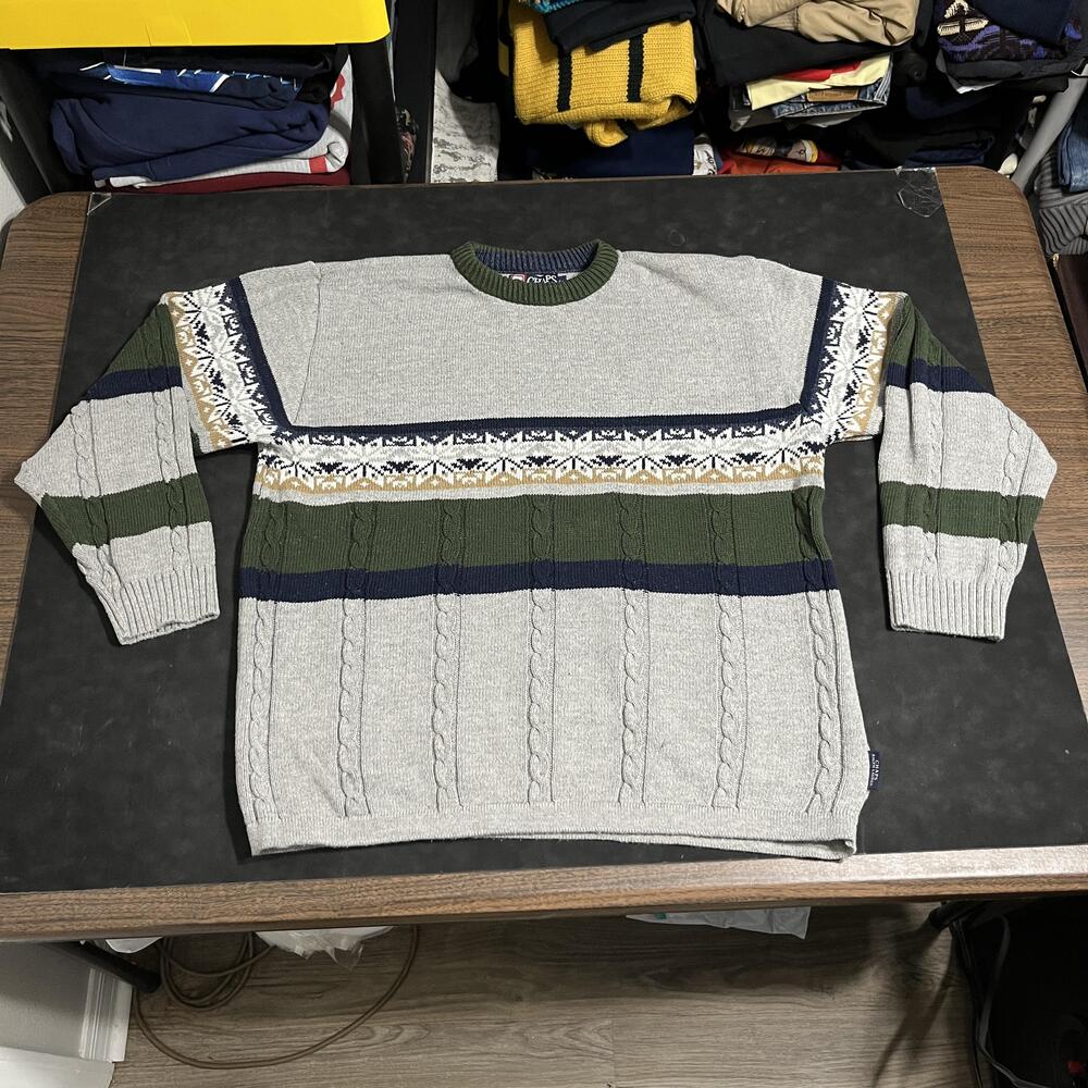 Vintage Chaps Ralph Lauren Sweater Polo Skiing Fair Isle Cable Knit USA Made 90s